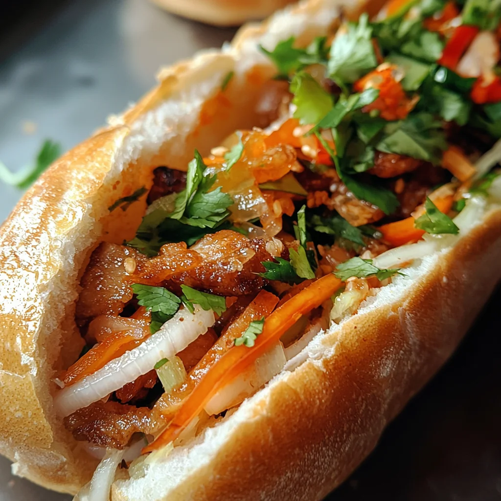 photo d'un banh mi en gros plan