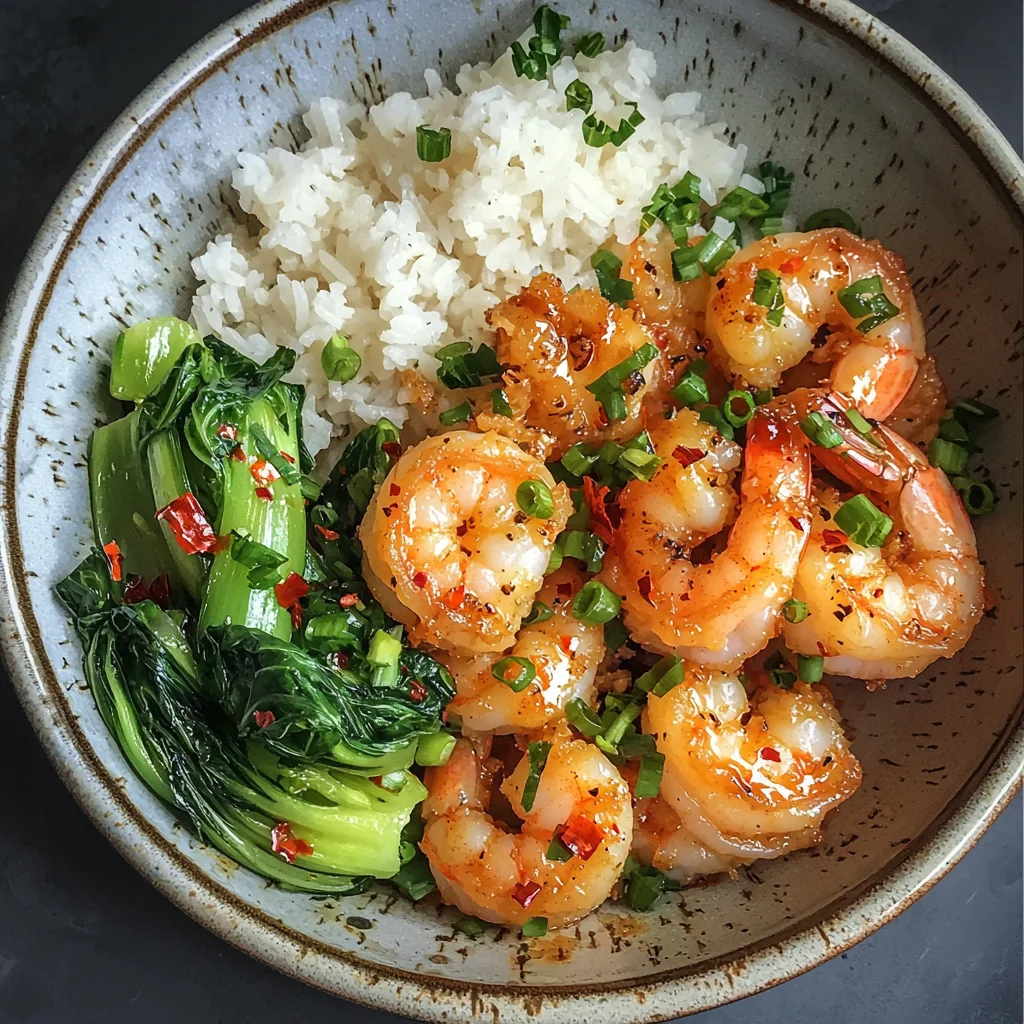 crevettes sel et poivre avec accompagnement de riz blanc