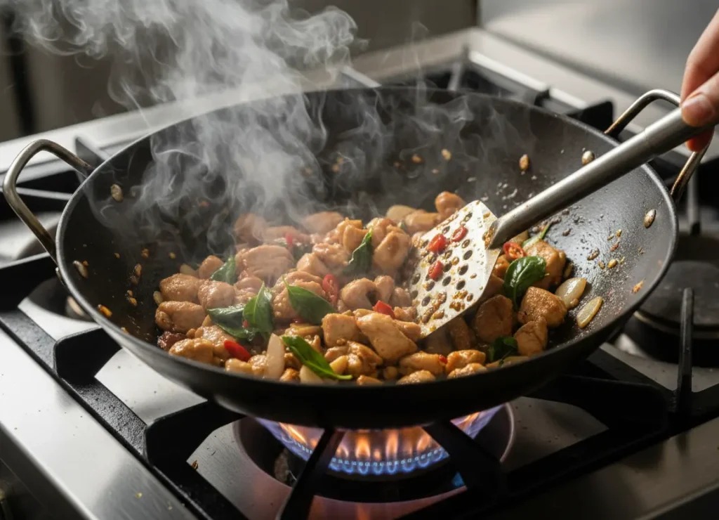 poulet basilic thaï cuisson